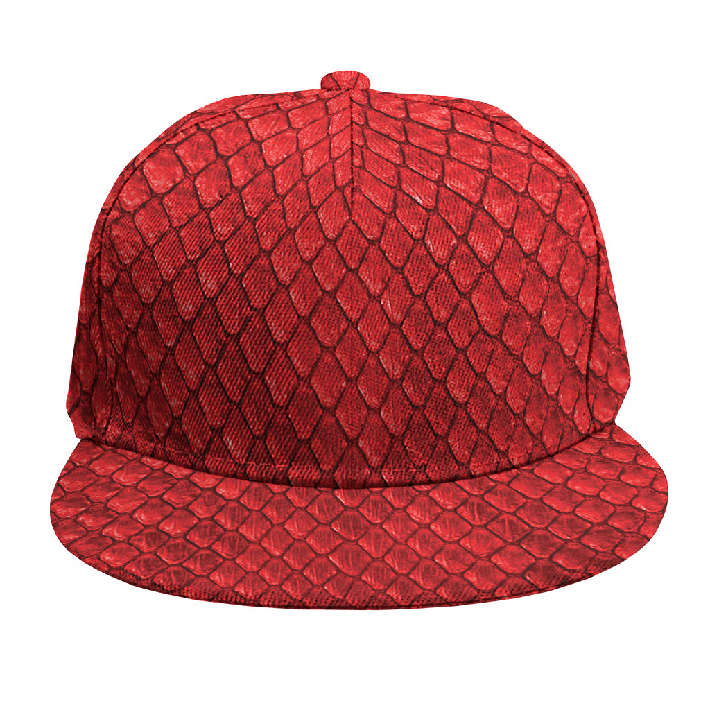 Red Python Snakeskin Print Snapback Cap