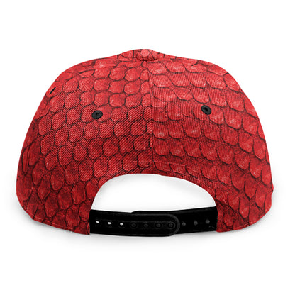 Red Python Snakeskin Print Snapback Cap