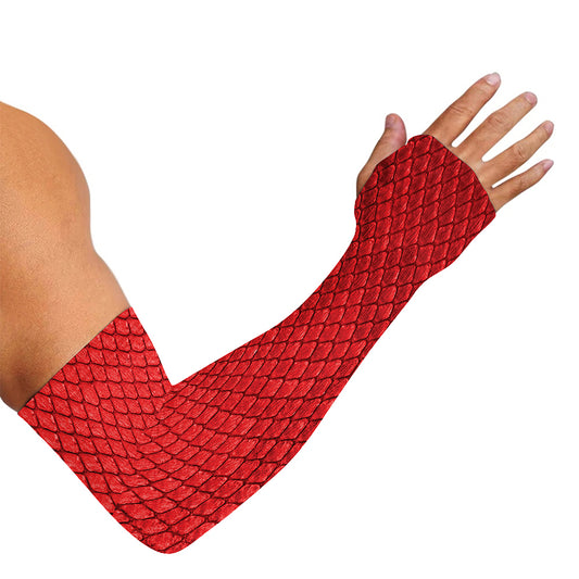 Red Python Snakeskin Print Sun Protection Arm Sleeves