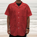 Red Python Snakeskin Print Textured Short Sleeve Shirt