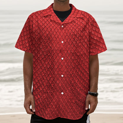 Red Python Snakeskin Print Textured Short Sleeve Shirt