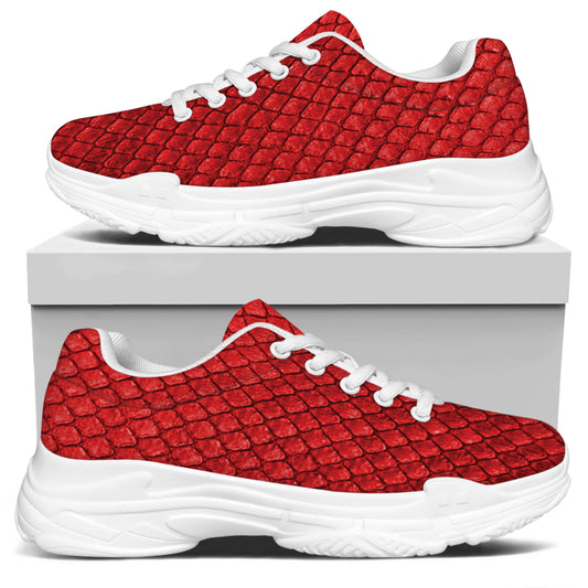 Red Python Snakeskin Print White Chunky Shoes