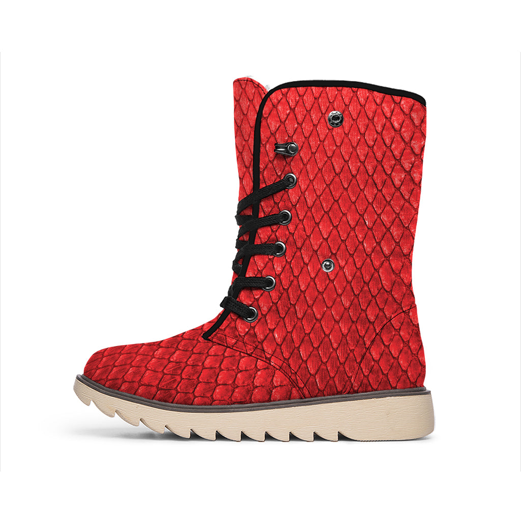 Red Python Snakeskin Print Winter Boots