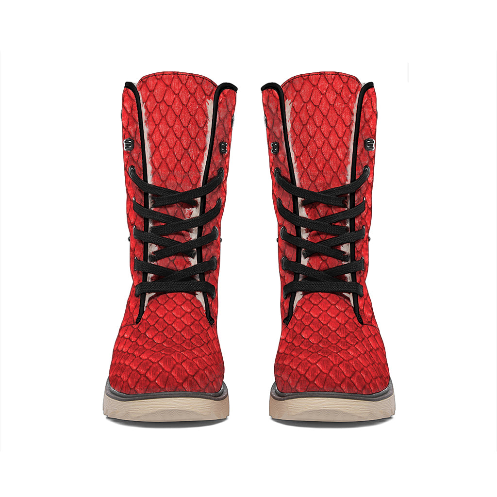 Red Python Snakeskin Print Winter Boots
