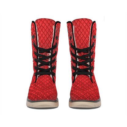Red Python Snakeskin Print Winter Boots