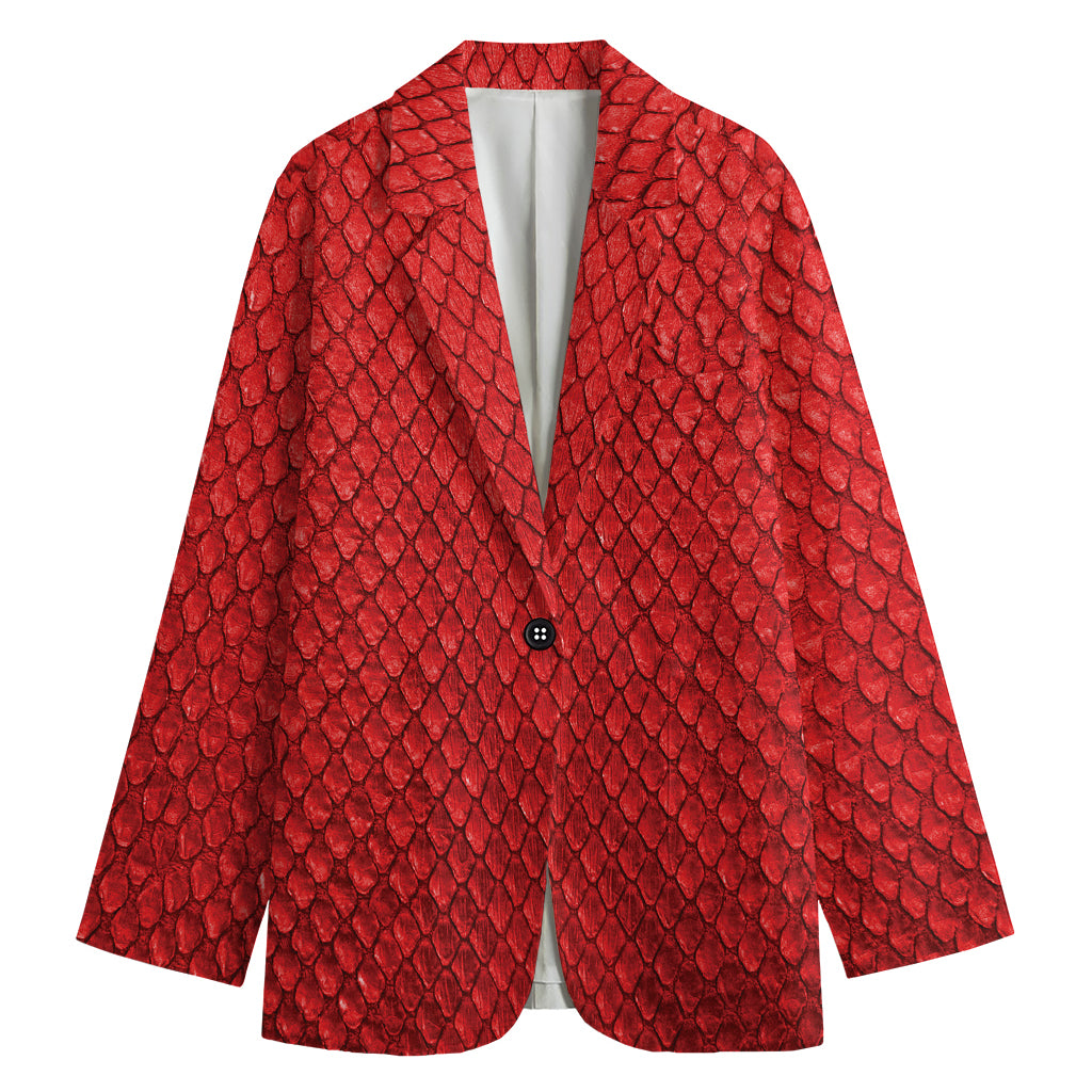 Red Python Snakeskin Print Women's Cotton Blazer