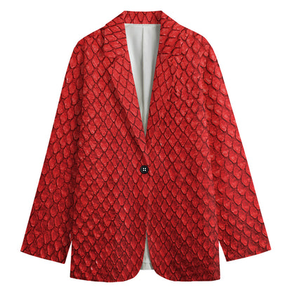 Red Python Snakeskin Print Women's Cotton Blazer