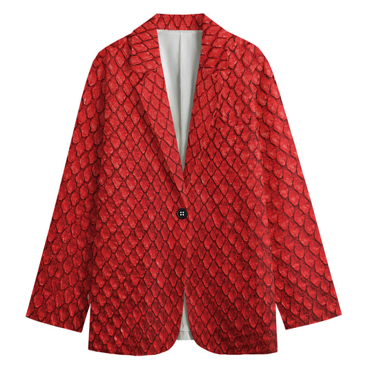 Red Python Snakeskin Print Women's Cotton Blazer