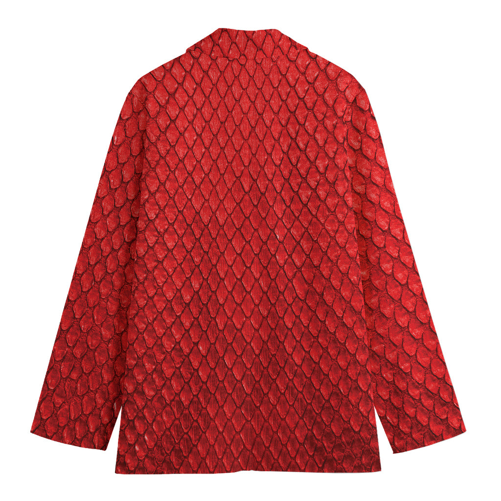 Red Python Snakeskin Print Women's Cotton Blazer