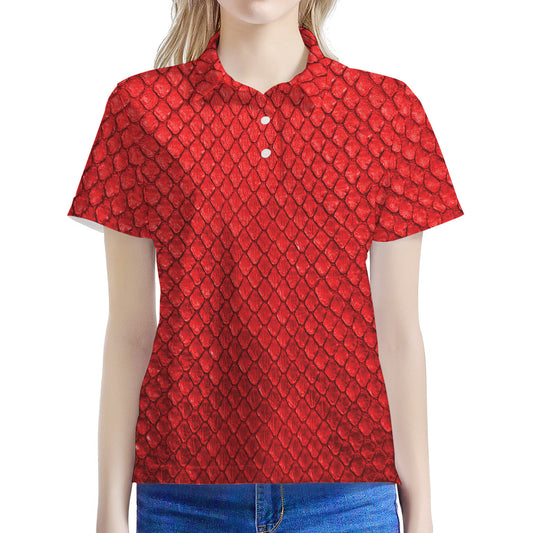 Red Python Snakeskin Print Women's Polo Shirt