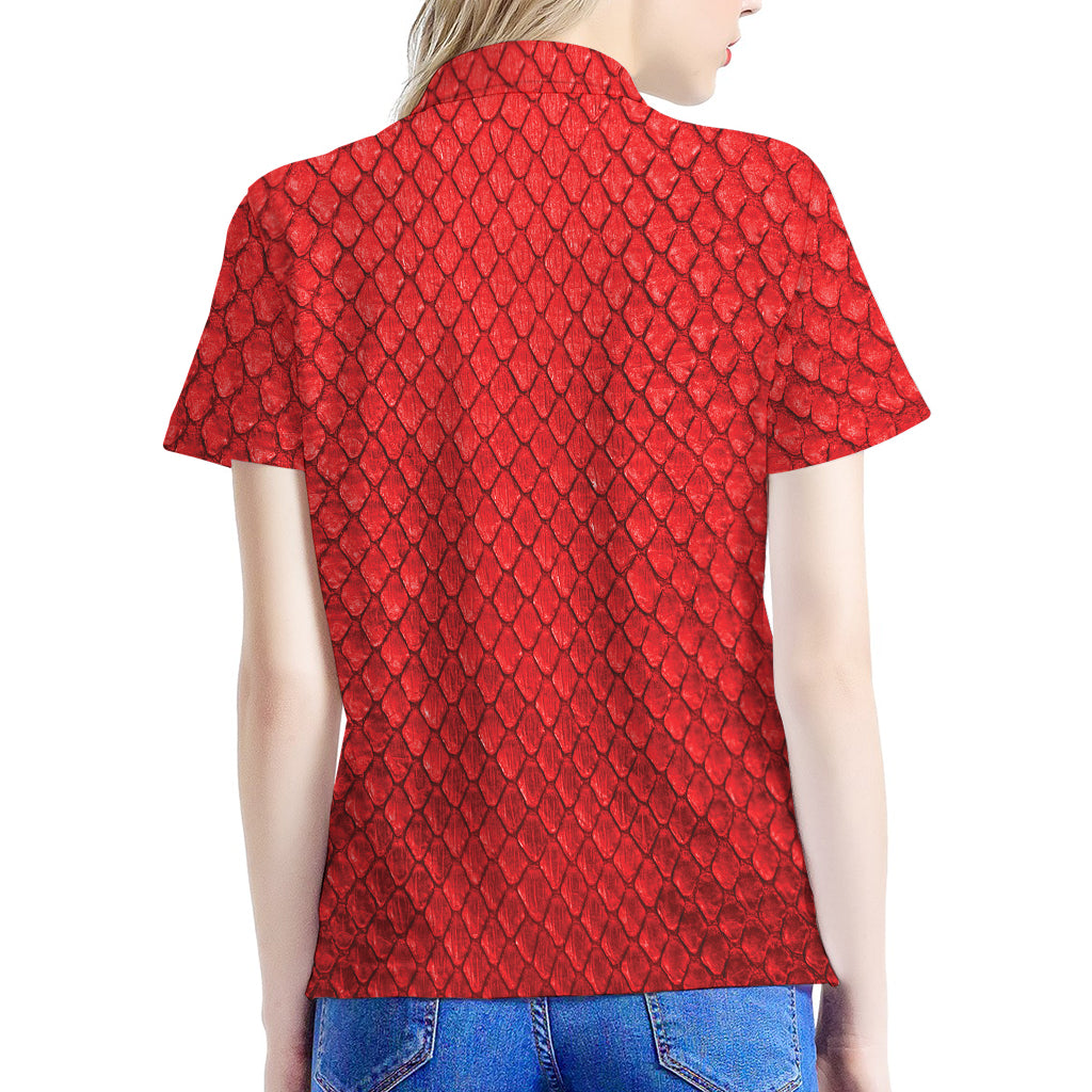 Red Python Snakeskin Print Women's Polo Shirt