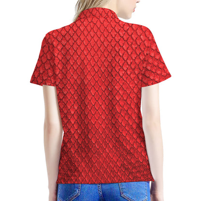 Red Python Snakeskin Print Women's Polo Shirt