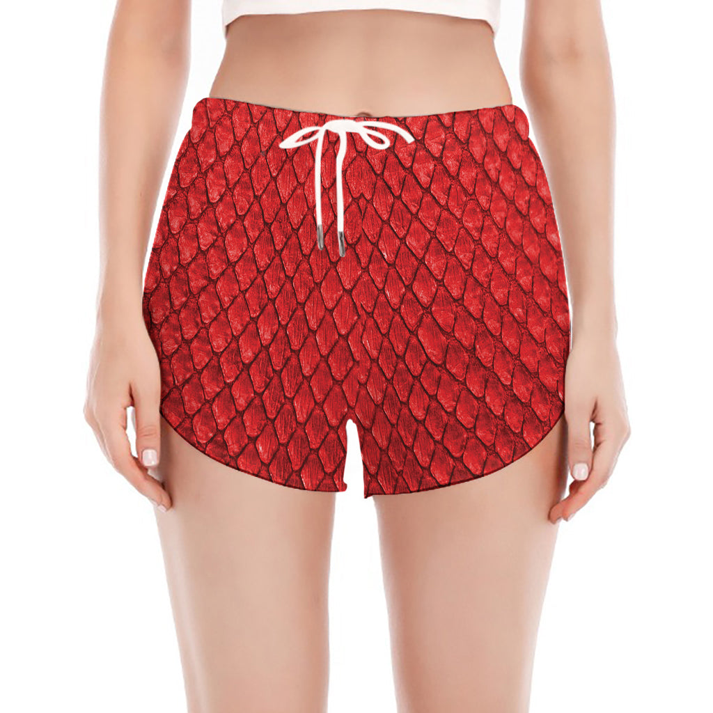Red Python Snakeskin Print Women's Split Running Shorts
