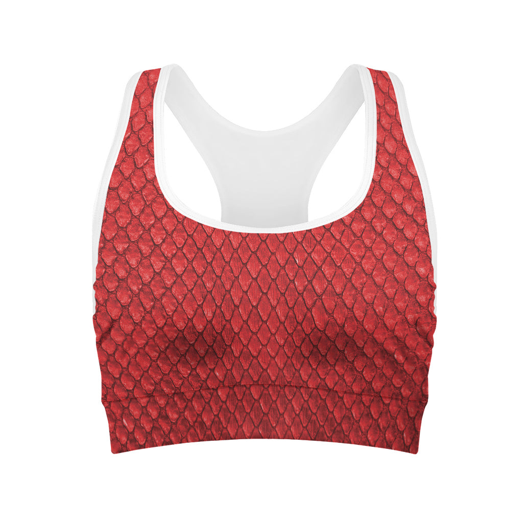 Red Python Snakeskin Print Women's Sports Bra