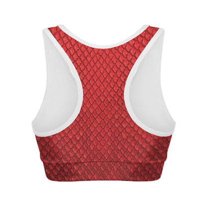 Red Python Snakeskin Print Women's Sports Bra