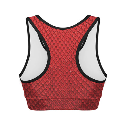 Red Python Snakeskin Print Women's Sports Bra