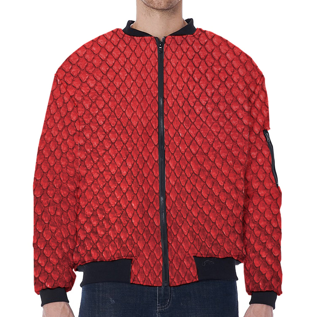 Red Python Snakeskin Print Zip Sleeve Bomber Jacket