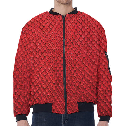 Red Python Snakeskin Print Zip Sleeve Bomber Jacket
