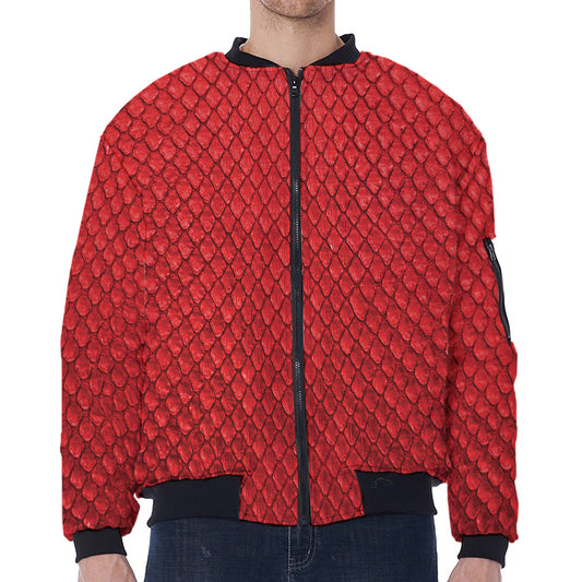 Red Python Snakeskin Print Zip Sleeve Bomber Jacket