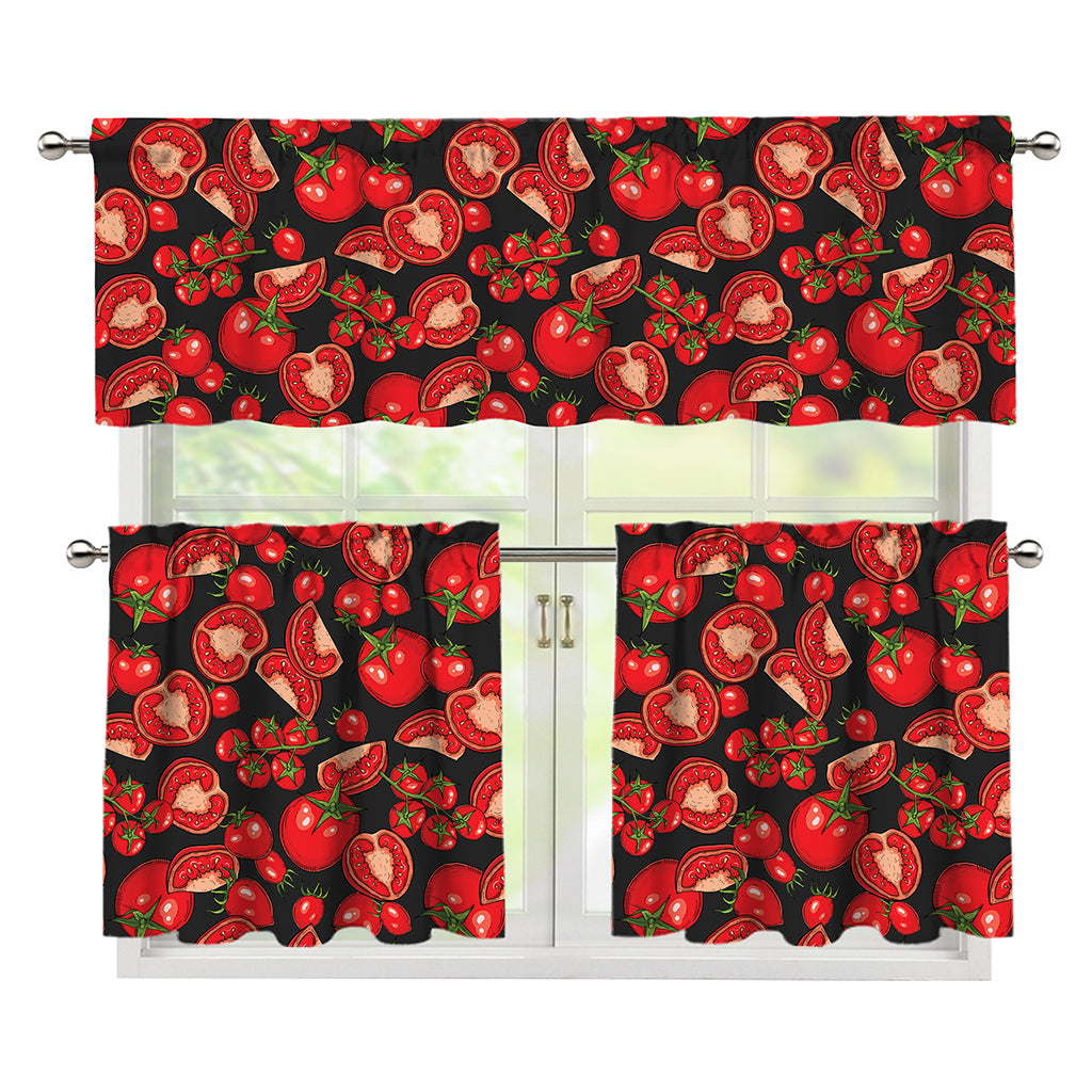 Red Ripe Tomatoes Pattern Print 3 Piece Kitchen Curtains