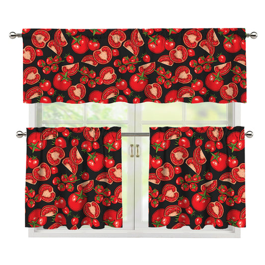 Red Ripe Tomatoes Pattern Print 3 Piece Kitchen Curtains