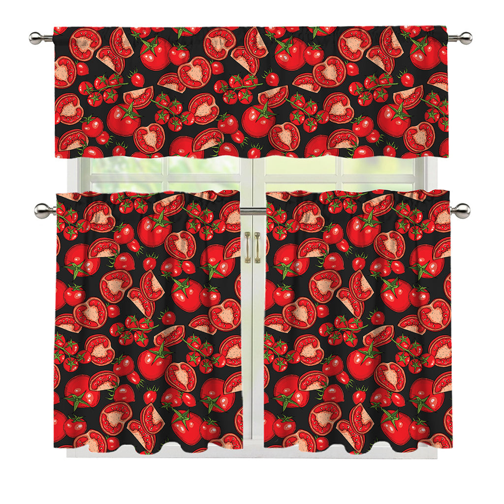 Red Ripe Tomatoes Pattern Print 3 Piece Kitchen Curtains