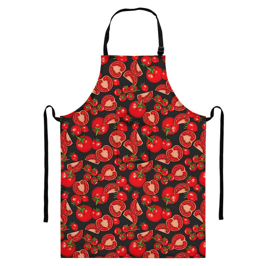 Red Ripe Tomatoes Pattern Print Bib Apron With Pocket