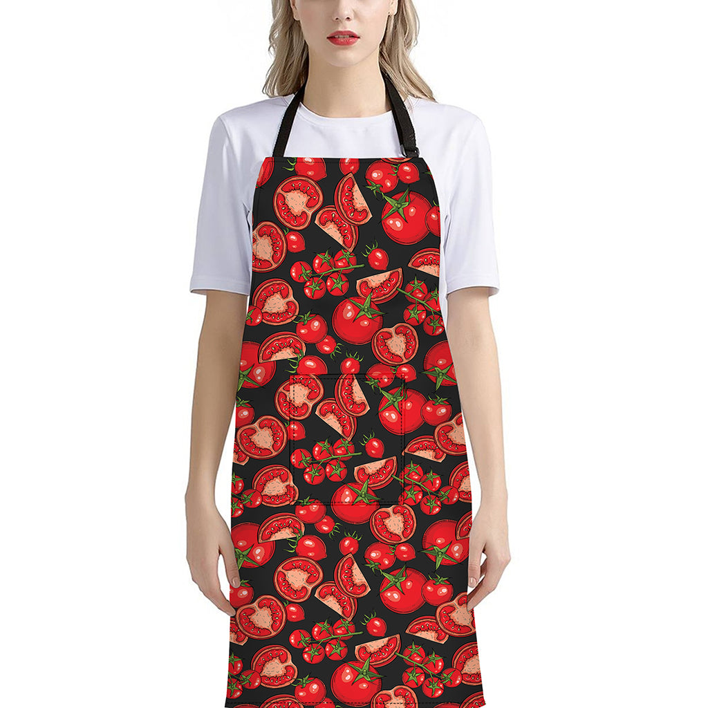 Red Ripe Tomatoes Pattern Print Bib Apron With Pocket