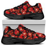 Red Ripe Tomatoes Pattern Print Black Chunky Shoes