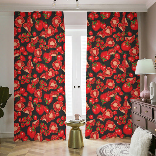 Red Ripe Tomatoes Pattern Print Blackout Pencil Pleat Curtains