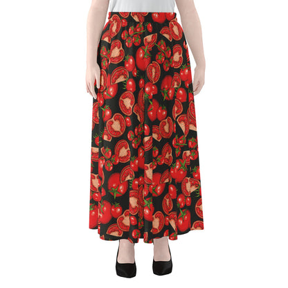 Red Ripe Tomatoes Pattern Print Chiffon Maxi Skirt