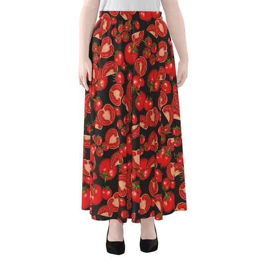 Red Ripe Tomatoes Pattern Print Chiffon Maxi Skirt