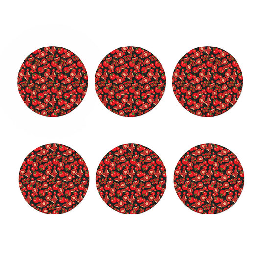 Red Ripe Tomatoes Pattern Print Coaster Set
