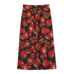Red Ripe Tomatoes Pattern Print Cotton Front Slit Maxi Skirt
