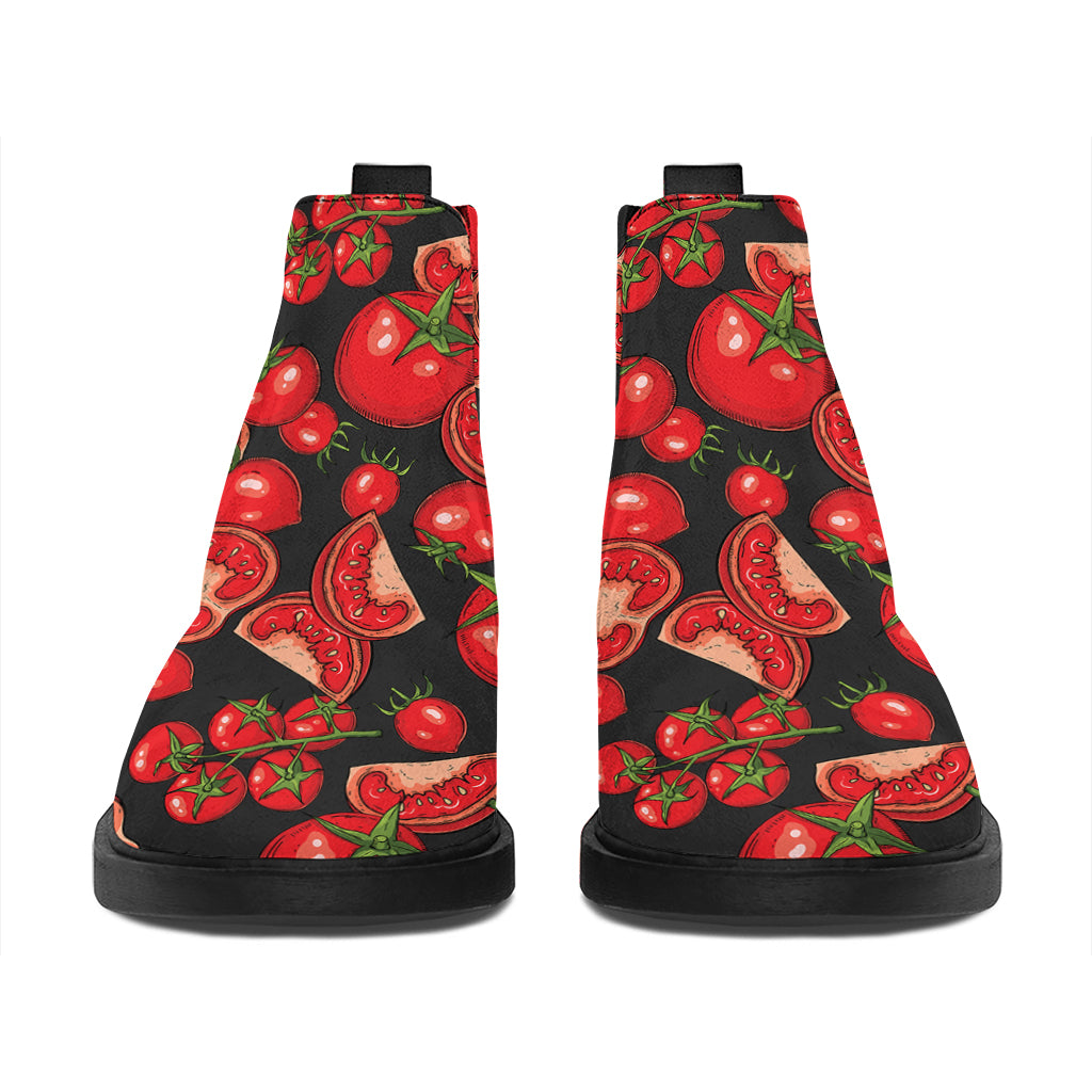 Red Ripe Tomatoes Pattern Print Flat Ankle Boots