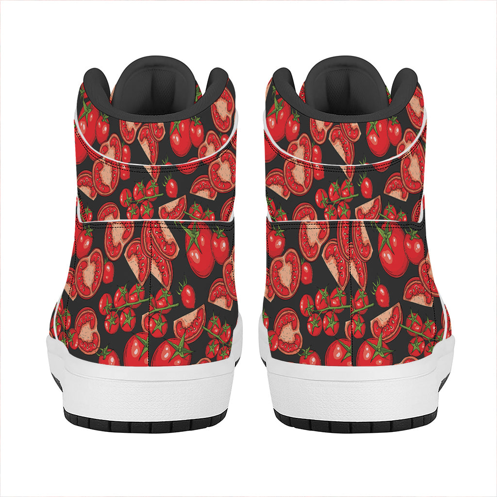 Red Ripe Tomatoes Pattern Print High Top Leather Sneakers