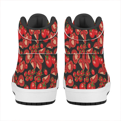 Red Ripe Tomatoes Pattern Print High Top Leather Sneakers