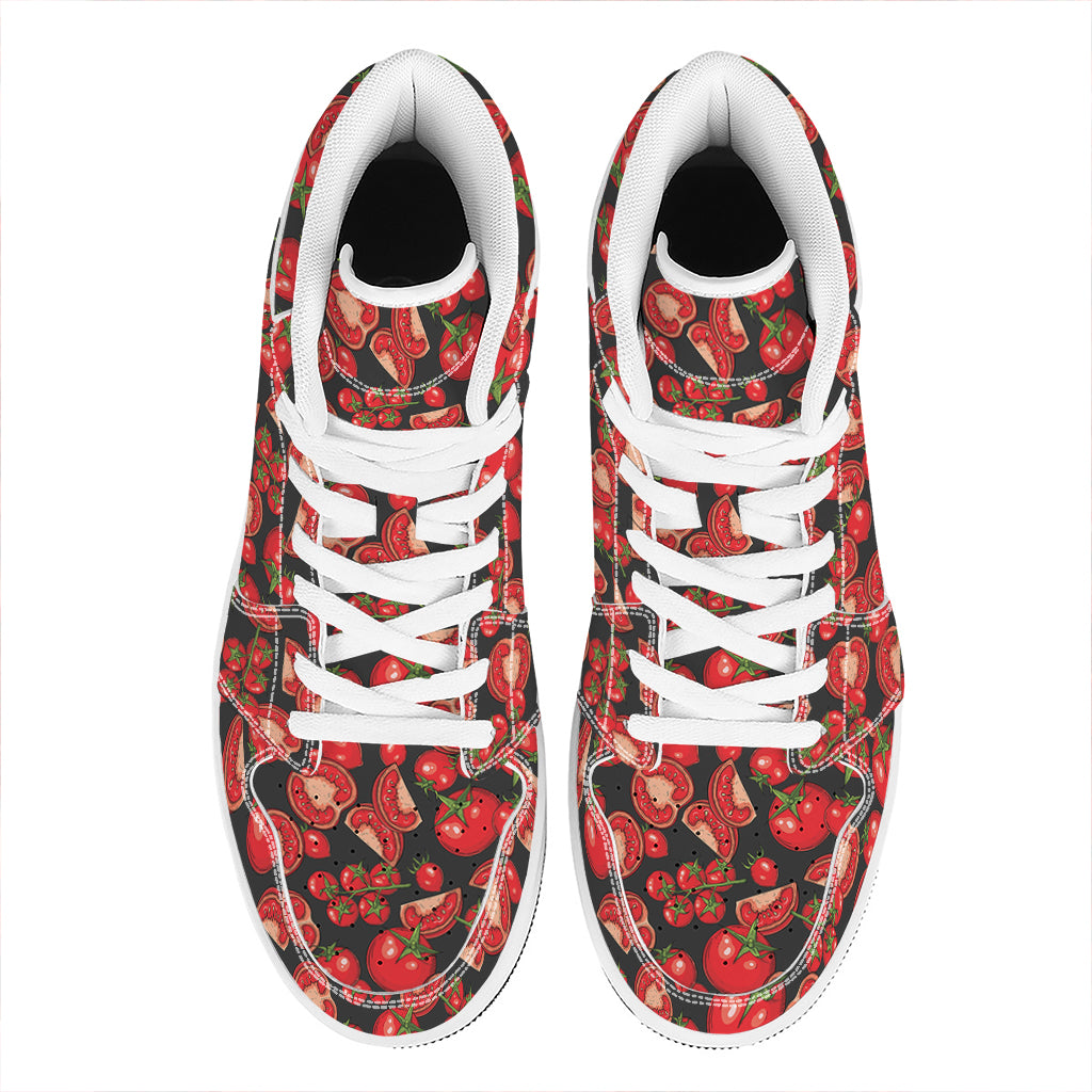 Red Ripe Tomatoes Pattern Print High Top Leather Sneakers