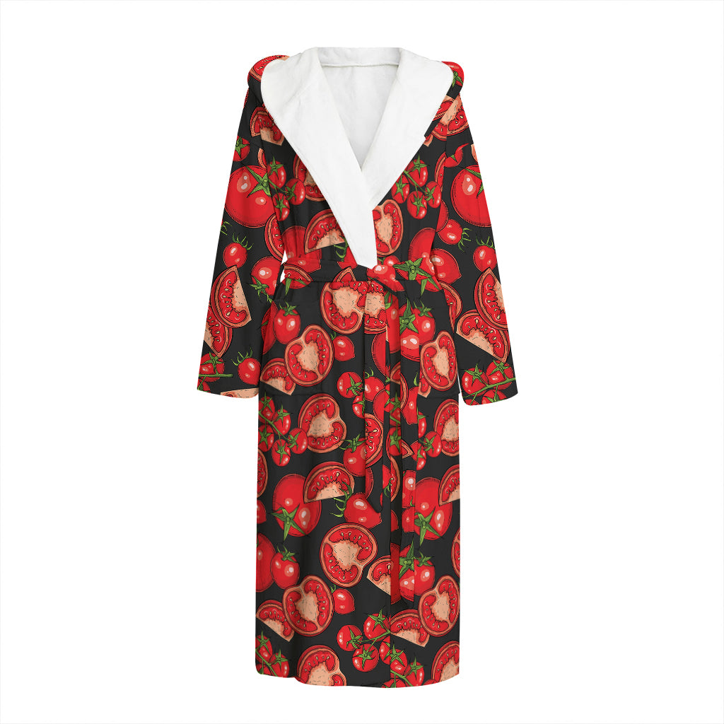 Red Ripe Tomatoes Pattern Print Hooded Bathrobe
