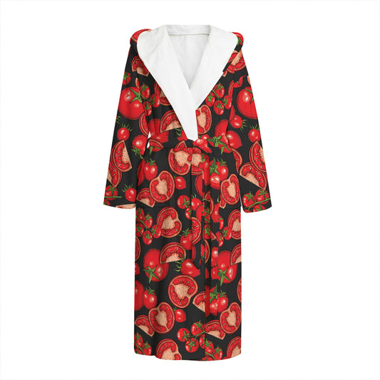 Red Ripe Tomatoes Pattern Print Hooded Bathrobe
