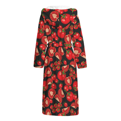 Red Ripe Tomatoes Pattern Print Hooded Bathrobe
