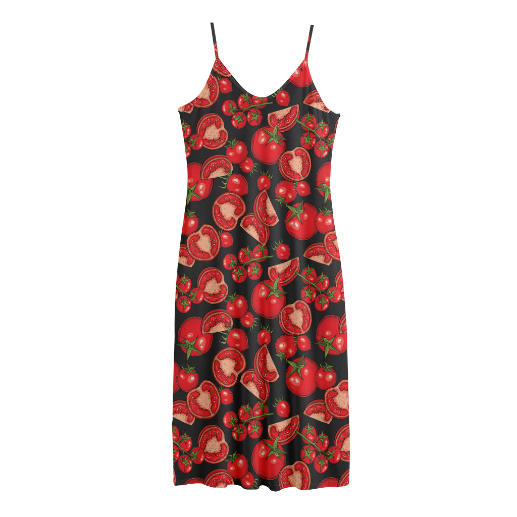 Red Ripe Tomatoes Pattern Print Jersey Midi Cami Dress
