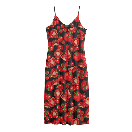Red Ripe Tomatoes Pattern Print Jersey Midi Cami Dress