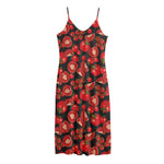 Red Ripe Tomatoes Pattern Print Jersey Midi Cami Dress
