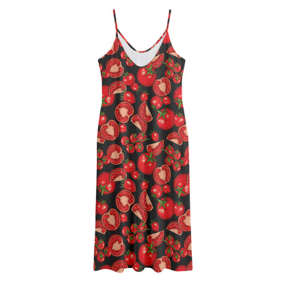 Red Ripe Tomatoes Pattern Print Jersey Midi Cami Dress