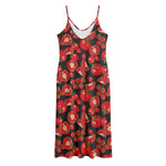 Red Ripe Tomatoes Pattern Print Jersey Midi Cami Dress