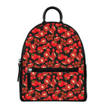 Red Ripe Tomatoes Pattern Print Leather Backpack