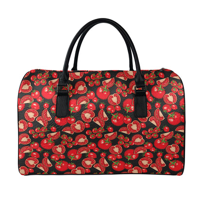 Red Ripe Tomatoes Pattern Print Leather Duffle Bag