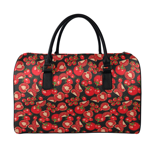 Red Ripe Tomatoes Pattern Print Leather Duffle Bag