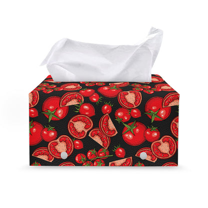 Red Ripe Tomatoes Pattern Print Leather Tissue Box Cover